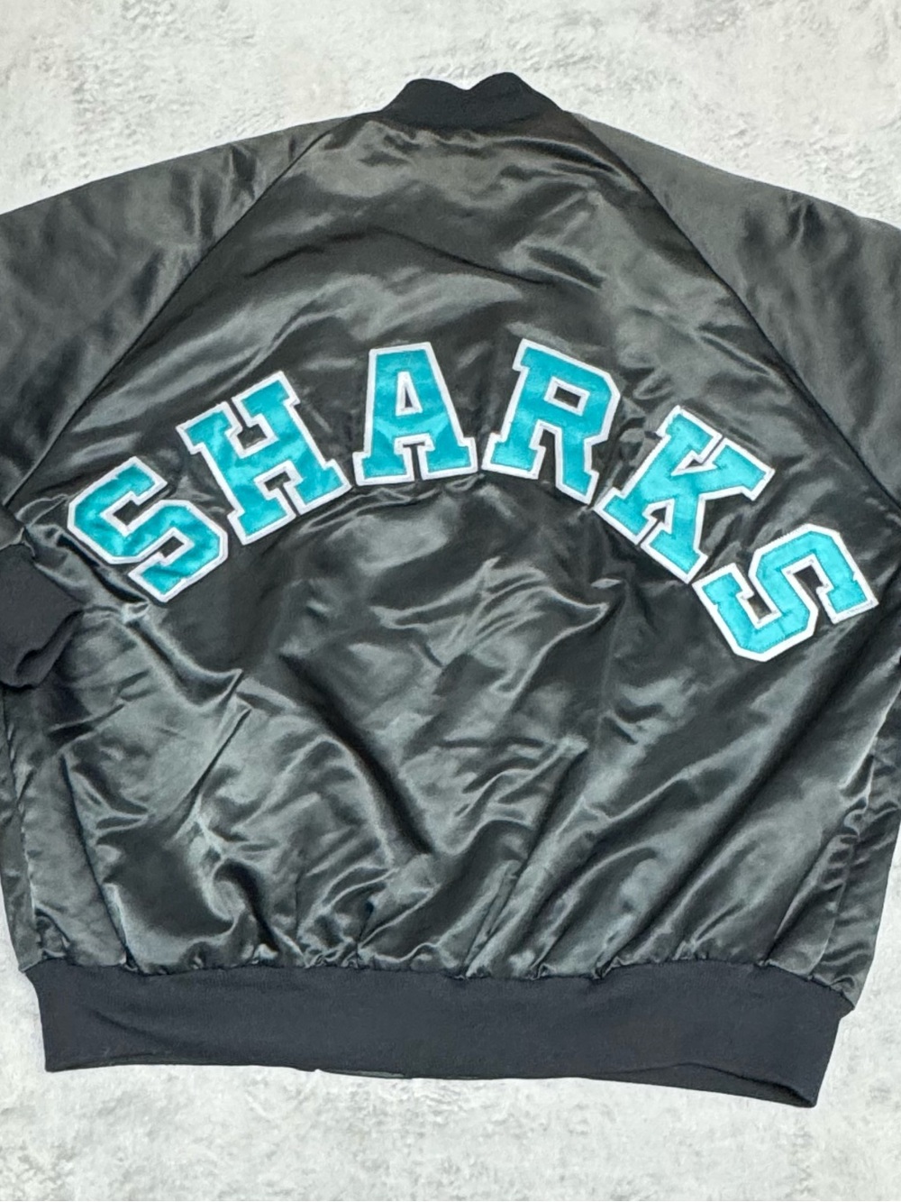 Rare Vintage 90’s San Jose Sharks Chalk Line Satin Jacket Size XL Spellout